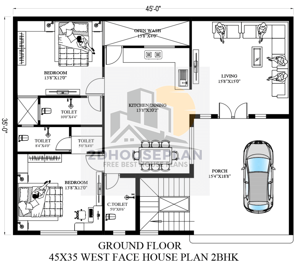 45x35 home design with car parking west facing