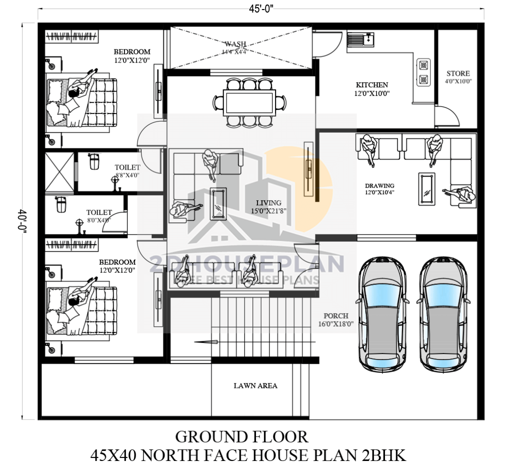 45x40 feet house plan with parking