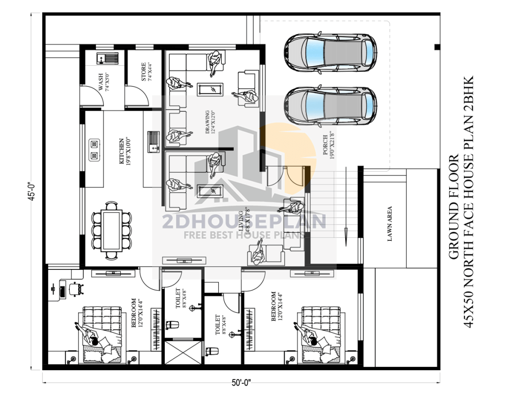 45x50 house plan with car parking
