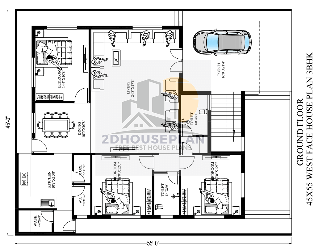 Affordable 45x55 House Plans With Car Parking