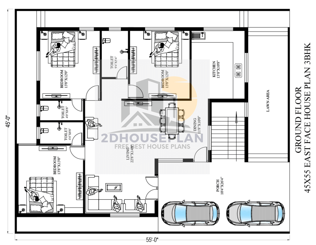 45x55 house plan with car parking