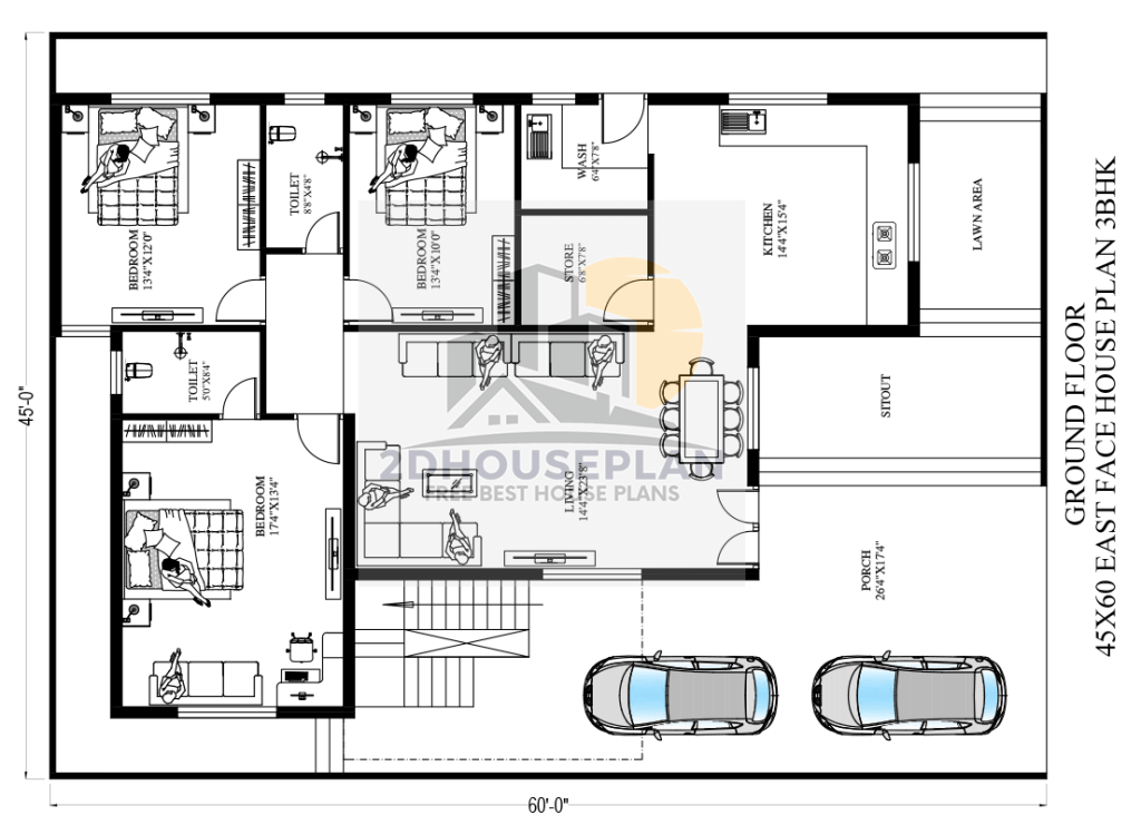 Small family house plan 45x60