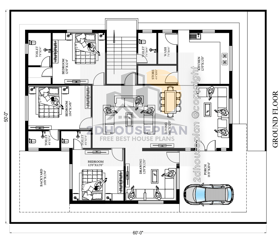 Simple 50 x 60 house plans
