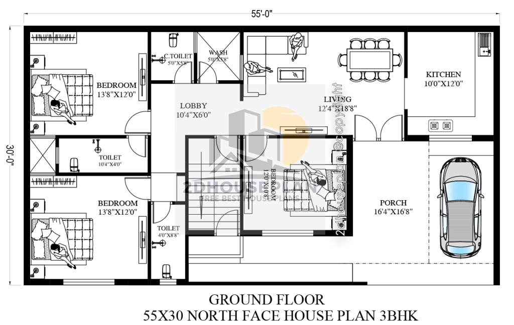 55x30 house plans north facing
