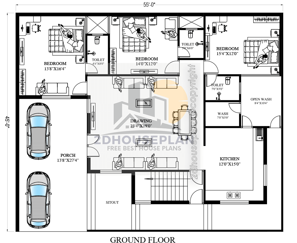 55 x 45 house plan