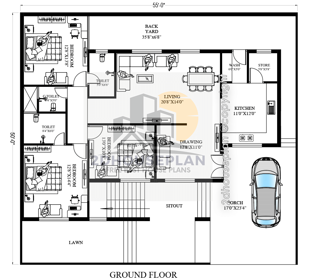 55x50 house plan