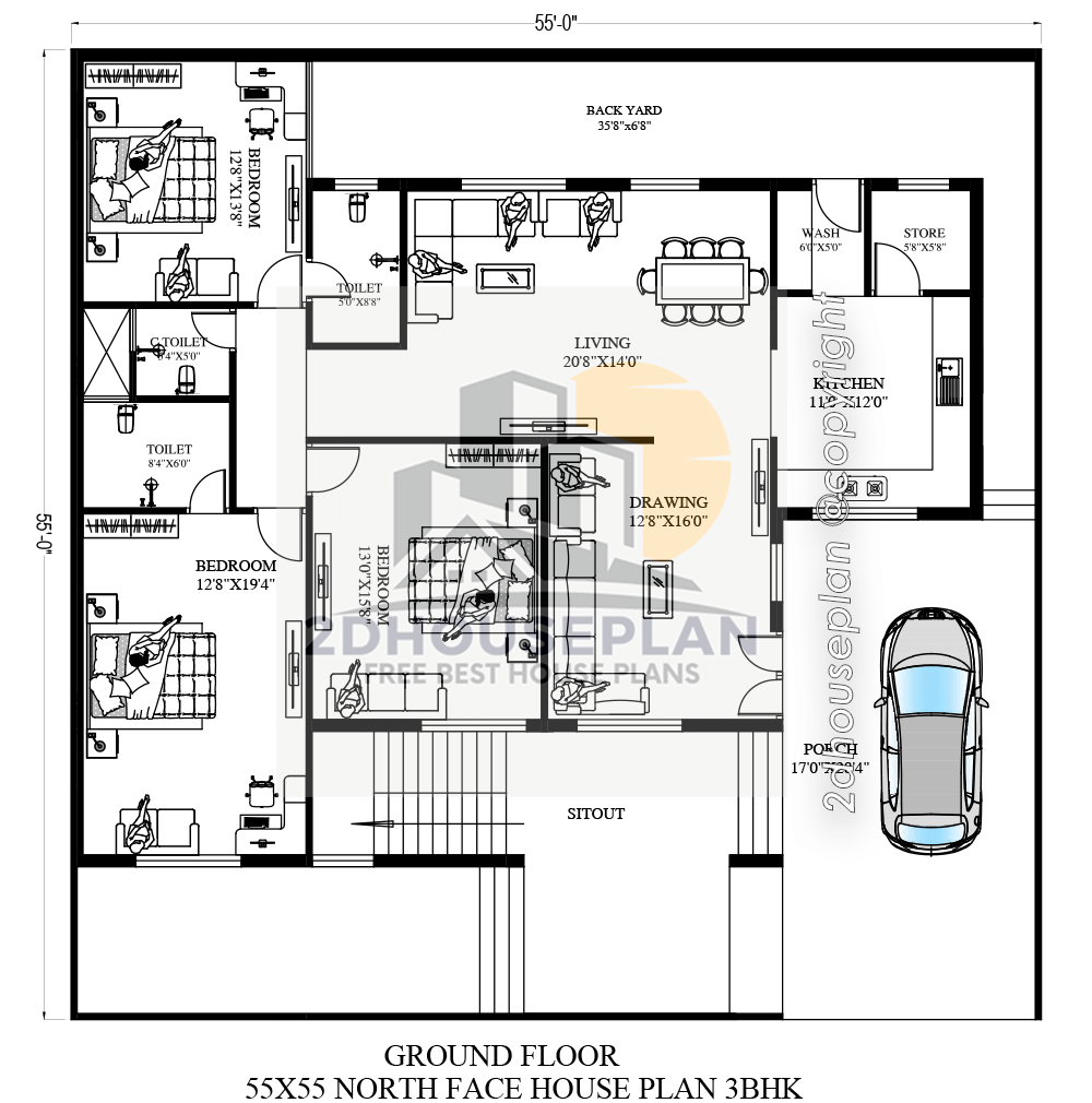55x55 house plan