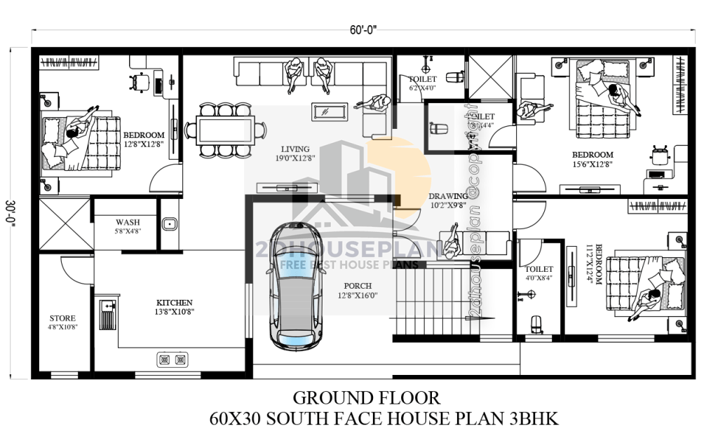 60x30 house plans south facing
