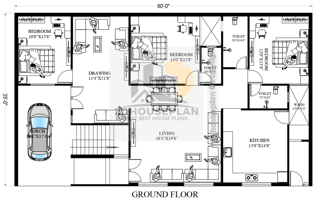60 x 35 house plans with car parking