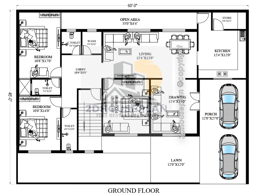 60 x 45 house plans 3 bedroom