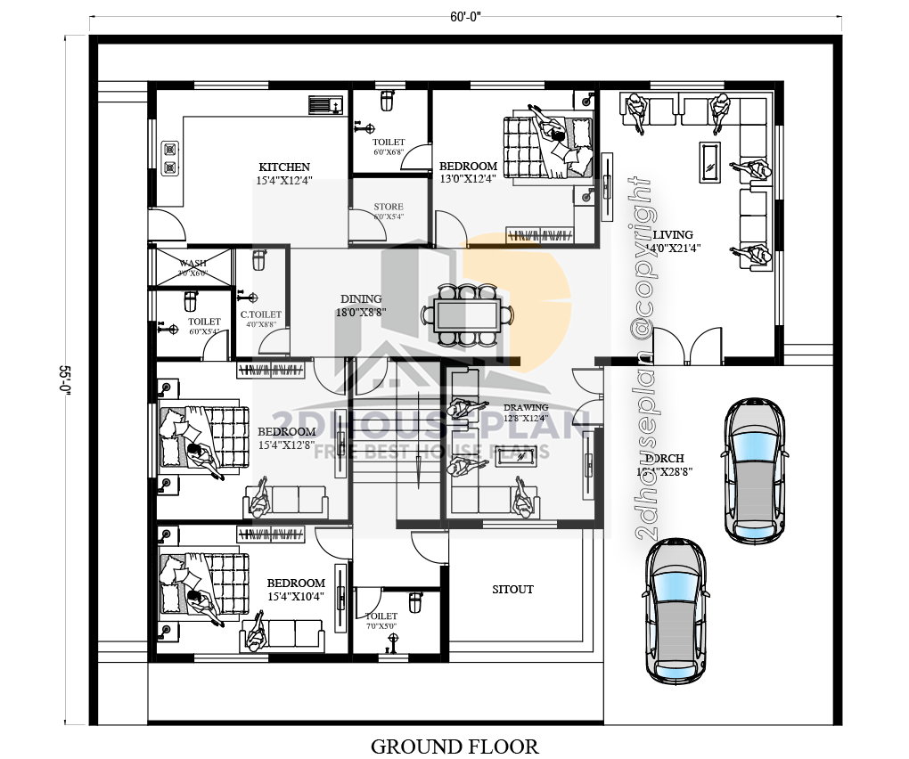 60x55 house plans with car parking