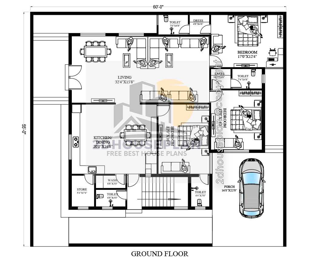 60 x 55 house plans