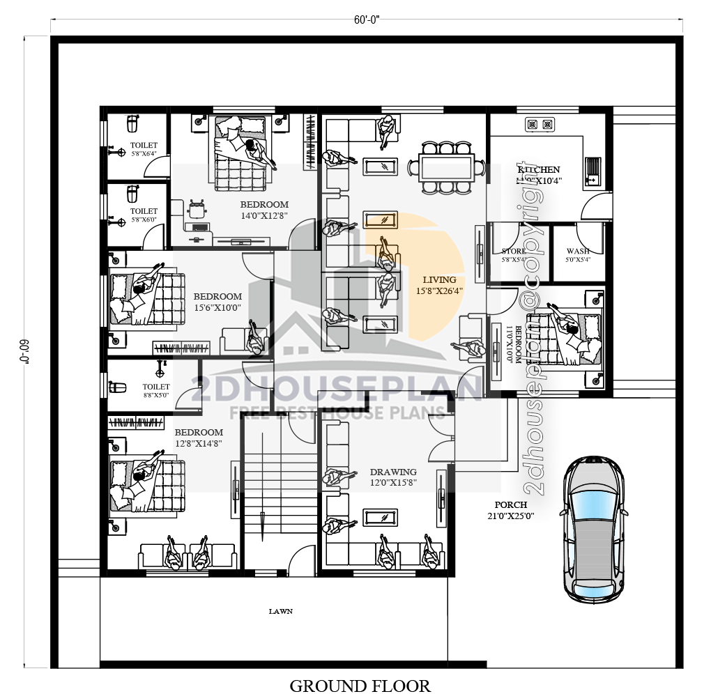 60x60 Luxury House Plans With Car Parking